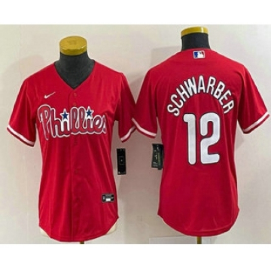 Women's Philadelphia Phillies #12 Kyle Schwarber Red Stitched Cool Base Nike Jersey - Ujersey
