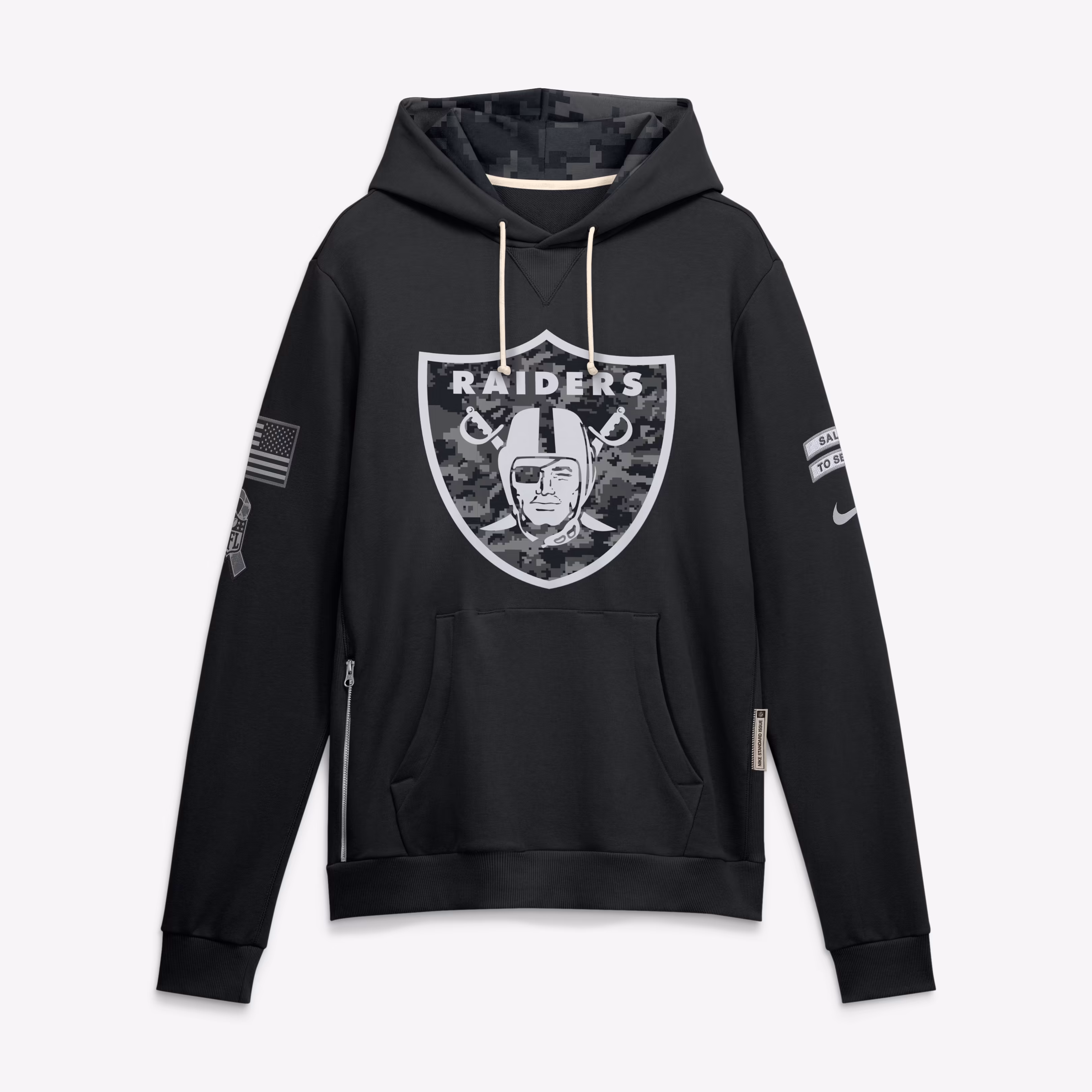 Men's Las Vegas Raiders  Nike Black 2026 Salute to Service Sideline Dri-FIT Pullover Hoodie - Ujersey Shop