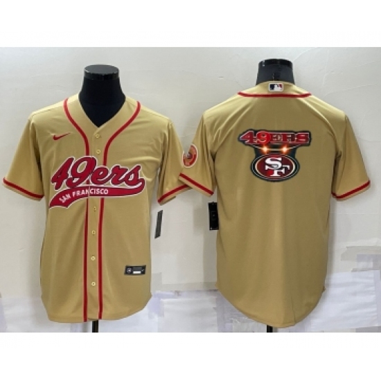 Men's San Francisco 49ers Gold Team Big Logo With Patch Cool Base Stitched Baseball Jersey - Ujersey