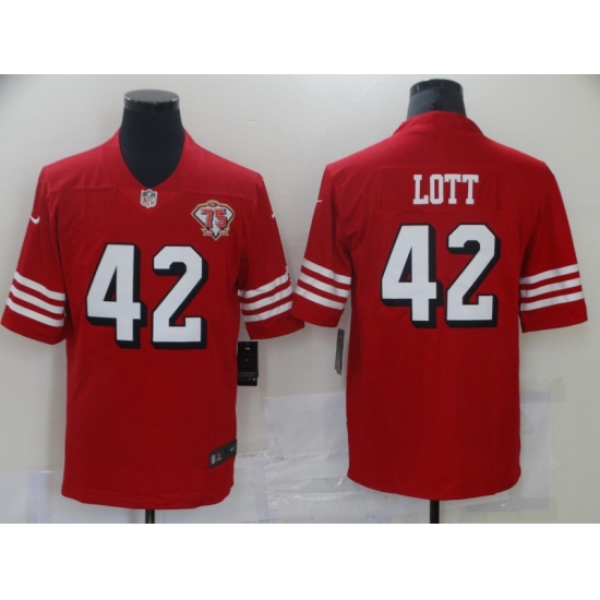 Men's San Francisco 49ers #42 Ronnie Lott Red 2021 75th Anniversary Vapor Untouchable Stitched Limited Jersey - Ujersey