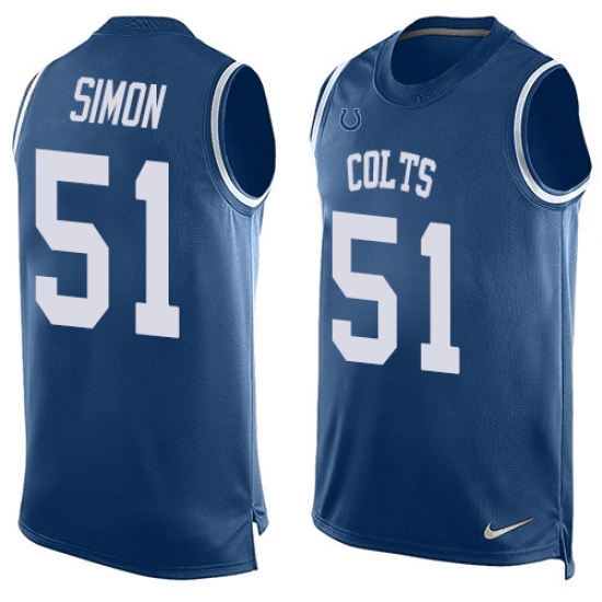 Men's Nike Indianapolis Colts #51 John Simon Limited Royal Blue Player Name & Number Tank Top NFL Jersey - Ujersey