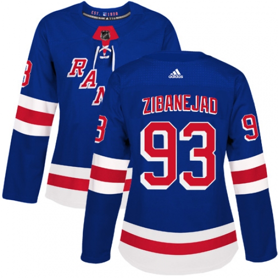 Women's Adidas New York Rangers #93 Mika Zibanejad Premier Royal Blue Home NHL Jersey - Ujersey