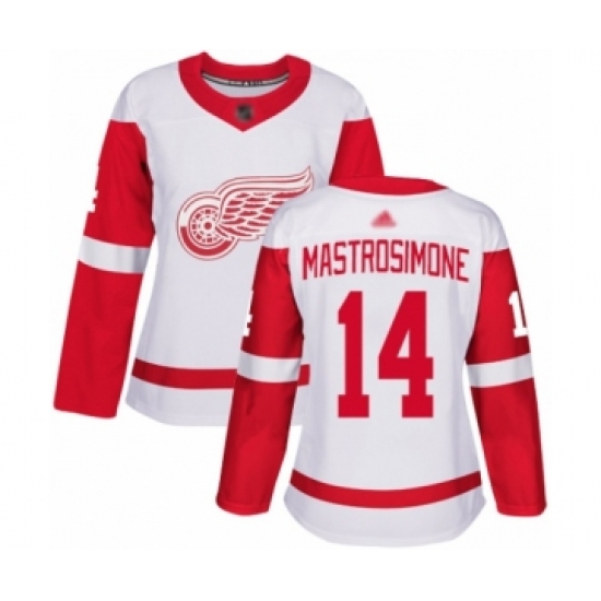 Women's Detroit Red Wings #14 Robert Mastrosimone Authentic White Away Hockey Jersey - Ujersey