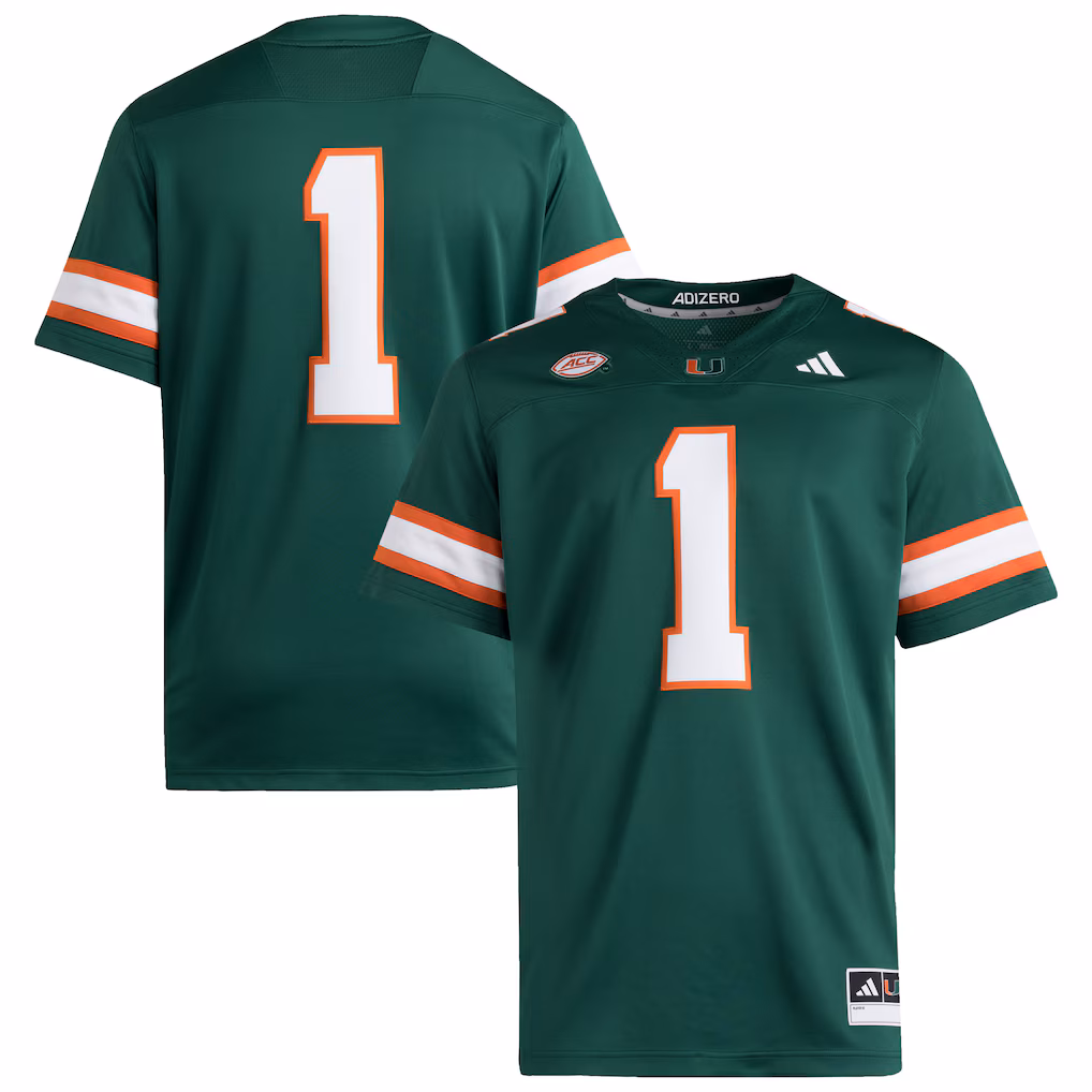 Men's adidas #1 Green Miami Hurricanes Premier Jersey - Ujersey Shop