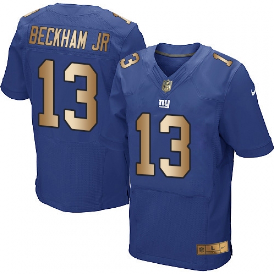 Men's Nike New York Giants #13 Odell Beckham Jr Elite Blue/Gold Team Color NFL Jersey - Ujersey