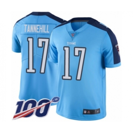 Men's Tennessee Titans #17 Ryan Tannehill Limited Light Blue Rush Vapor Untouchable 100th Season Football Jersey - Ujersey