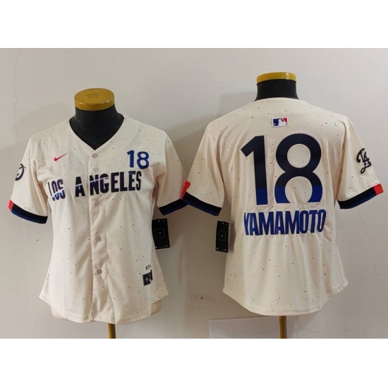 Women's Los Angeles Dodgers #18 Yoshinobu Yamamoto Cream 2024 City Connect Limited Jersey - Ujersey