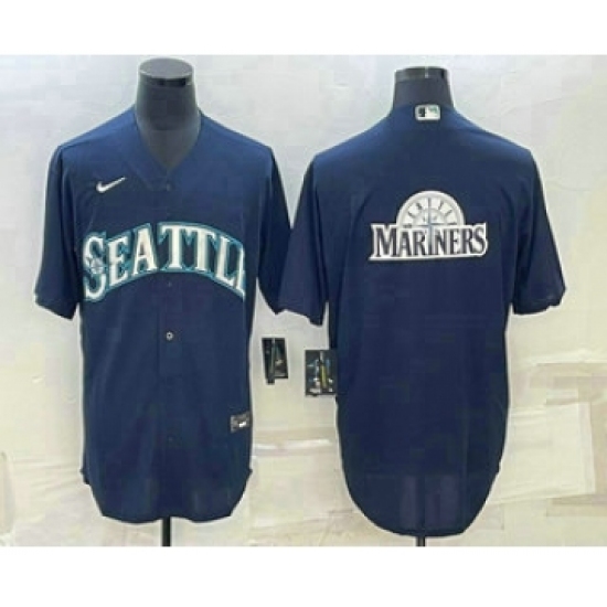 Men's Seattle Mariners Big Logo Navy Blue Stitched MLB Cool Base Nike Jersey - Ujersey