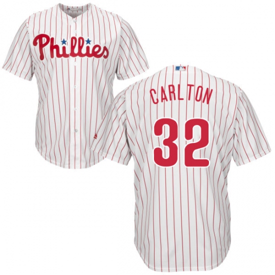 Youth Majestic Philadelphia Phillies #32 Steve Carlton Authentic White/Red Strip Home Cool Base MLB Jersey - Ujersey