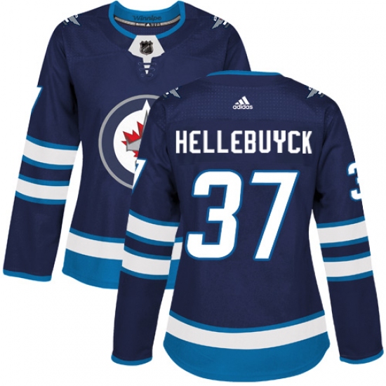 Women's Adidas Winnipeg Jets #37 Connor Hellebuyck Premier Navy Blue Home NHL Jersey - Ujersey