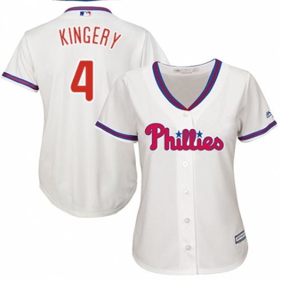 Women's Majestic Philadelphia Phillies #4 Scott Kingery Authentic Cream Alternate Cool Base MLB Jersey - Ujersey