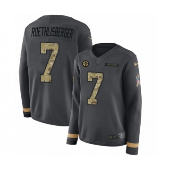 Women's Nike Pittsburgh Steelers #7 Ben Roethlisberger Limited Black Salute to Service Therma Long Sleeve NFL Jersey - Ujersey