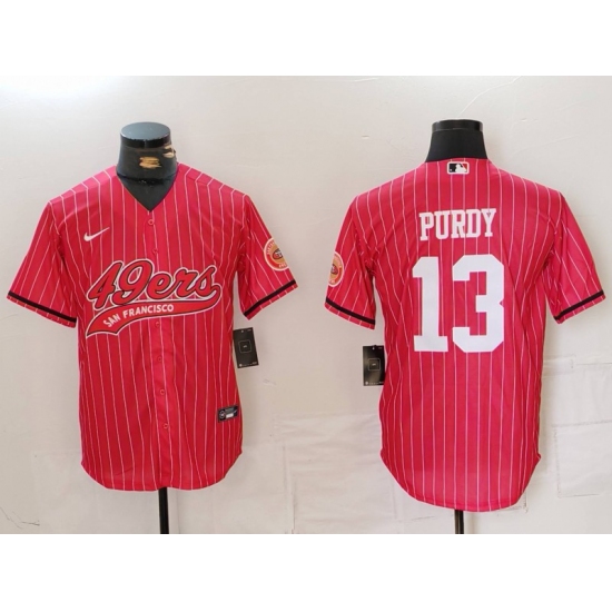 Men's San Francisco 49ers #13 Brock Purdy Red Pinstripe With Cool Base Stitched Baseball Jersey - Ujersey