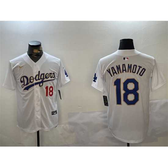 Men's Los Angeles Dodgers #18 Yoshinobu Yamamoto White Gold Home Limited Stitched Baseball Jerseys - Ujersey