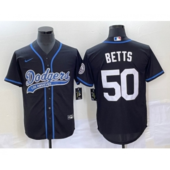 Men's Los Angeles Dodgers #50 Mookie Betts Black Cool Base Stitched Baseball Jersey - ujerseystore