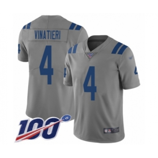Men's Indianapolis Colts #4 Adam Vinatieri Limited Gray Inverted Legend 100th Season Football Jersey - Ujersey