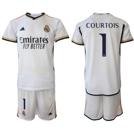 Men's Real Madrid #1 Courtois 2023-24 White Home Soccer Jersey