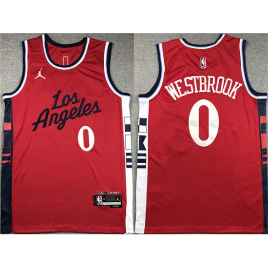 Men's Los Angeles Clippers #0 Russell Westbrook Red Stitched Jersey