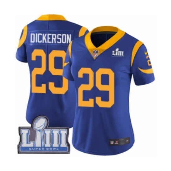 Women's Nike Los Angeles Rams #29 Eric Dickerson Royal Blue Alternate Vapor Untouchable Limited Player Super Bowl LIII Bound NFL Jersey - Ujersey