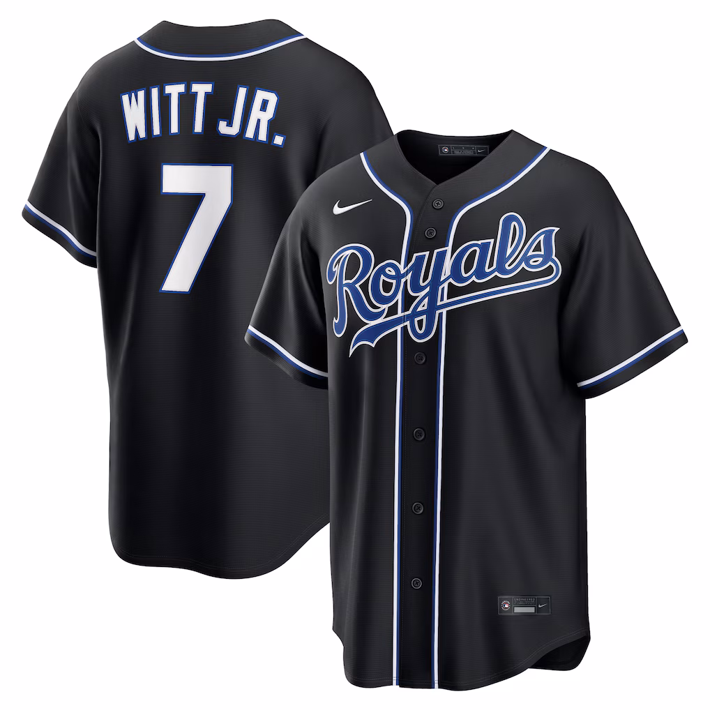 Men's Kansas City Royals Bobby Witt Jr. Nike Fashion Replica Black Out Jersey
