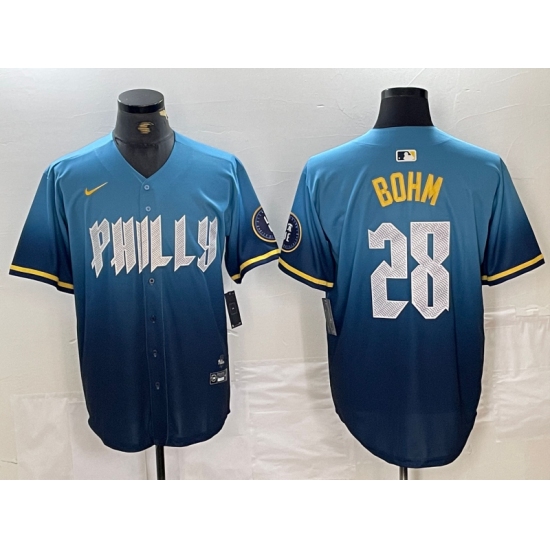 Men's Philadelphia Phillies #28 Alec Bohm Blue 2024 City Player Number Cool Base Stitched Jersey - Ujersey