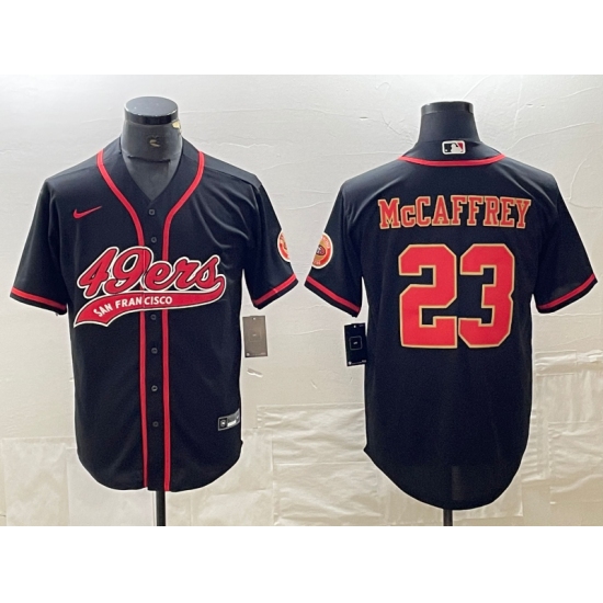 Men's San Francisco 49ers #23 Christian McCaffrey Black Red With Cool Base Stitched Baseball Jersey - Ujersey