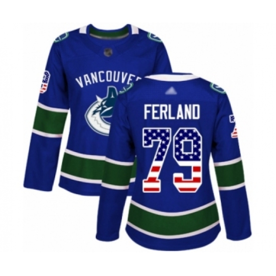 Women's Vancouver Canucks #79 Michael Ferland Authentic Blue USA Flag Fashion Hockey Jersey - Ujersey