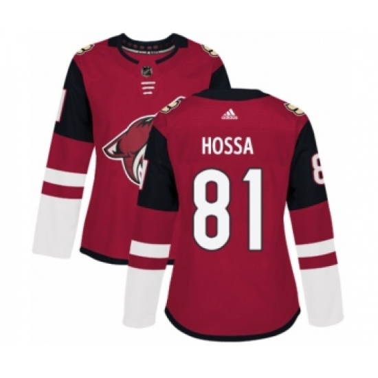 Women's Adidas Arizona Coyotes #81 Marian Hossa Premier Burgundy Red Home NHL Jersey - Ujersey