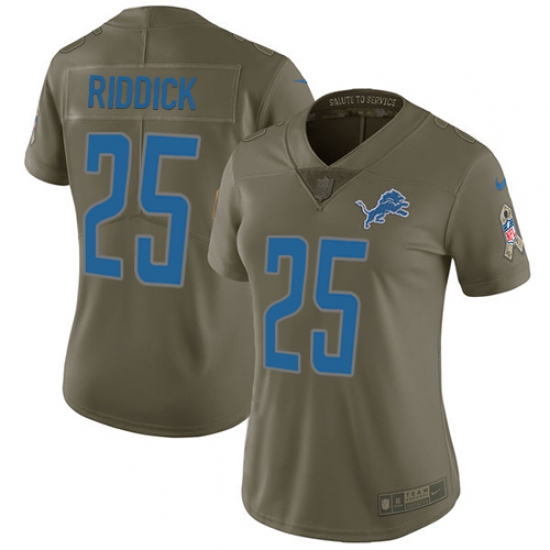 Women's Nike Detroit Lions #25 Theo Riddick Limited Olive 2017 Salute to Service NFL Jersey - Ujersey