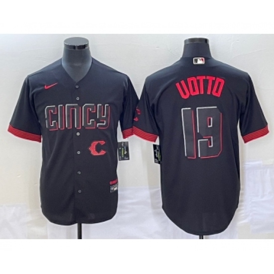 Men's Cincinnati Reds #19 Joey Votto Black 2023 City Connect Cool Base Stitched Jersey1 - Ujersey