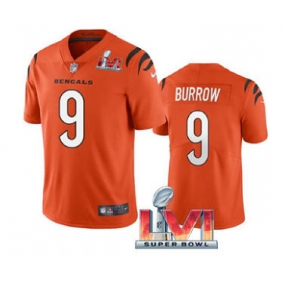 Men's Cincinnati Bengals #9 Joe Burrow Orange 2022 Super Bowl LVI Vapor Limited Stitched Jersey - Ujersey