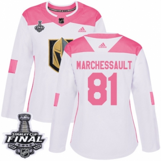 Women's Adidas Vegas Golden Knights #81 Jonathan Marchessault Authentic White/Pink Fashion 2018 Stanley Cup Final NHL Jersey - Ujersey