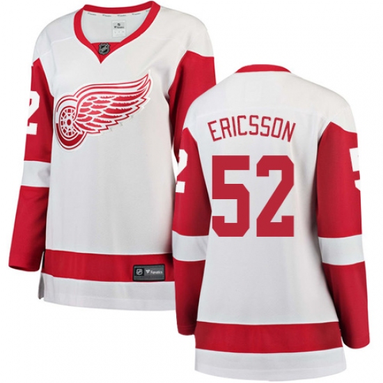Women's Detroit Red Wings #52 Jonathan Ericsson Authentic White Away Fanatics Branded Breakaway NHL Jersey - Ujersey