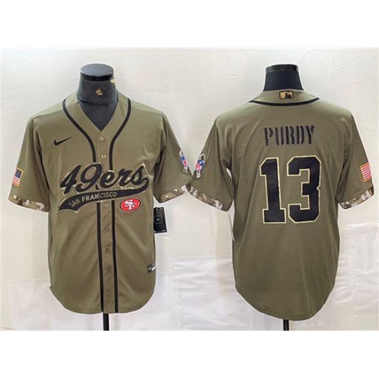 Men's San Francisco 49ers #13 Brock Purdy Olive Salute to Service With Cool Base Stitched Baseball Jersey - Ujersey