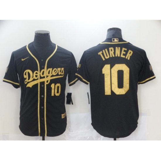 Men's Nike Los Angeles Dodgers #10 Justin Turner Black Gold Authentic Jersey - Ujersey