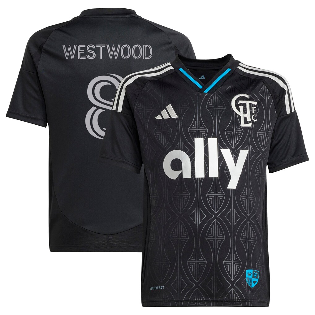 Youth Charlotte FC Ashley Westwood adidas Black 2025 Fortress Kit Replica Player Jersey - Ujersey