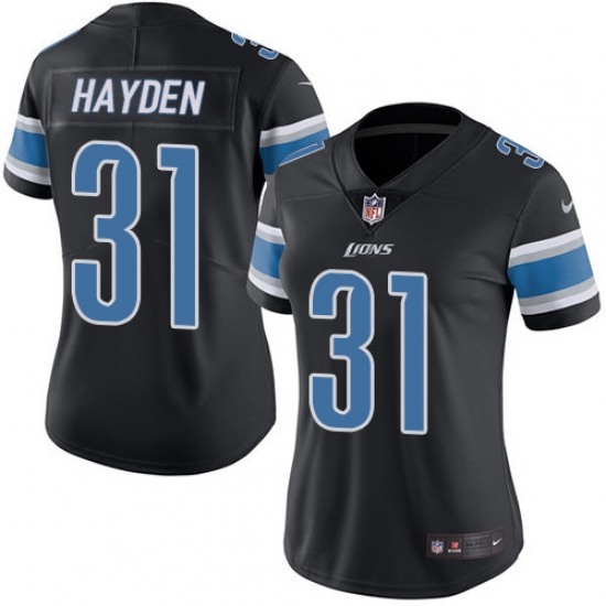 Women's Nike Detroit Lions #31 D.J. Hayden Limited Black Rush Vapor Untouchable NFL Jersey - Ujersey