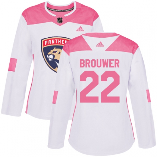 Women's Adidas Florida Panthers #22 Troy Brouwer Authentic White Pink Fashion NHL Jersey - Ujersey