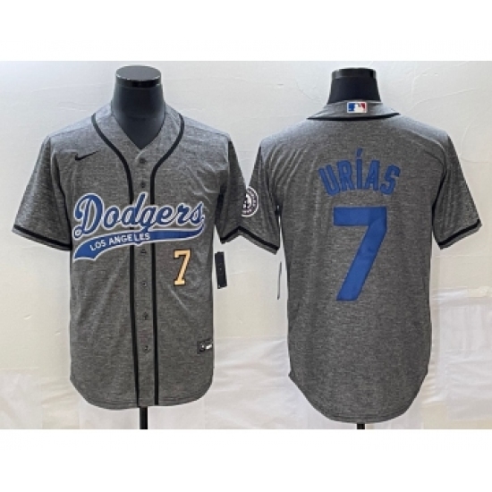 Men's Los Angeles Dodgers #7 Julio Urias Number Grey Gridiron Cool Base Stitched Baseball Jersey - Ujersey