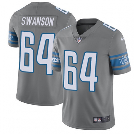 Men's Nike Detroit Lions #64 Travis Swanson Limited Steel Rush Vapor Untouchable NFL Jersey - Ujersey