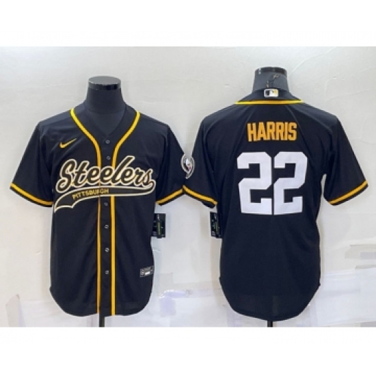 Men's Pittsburgh Steelers #22 Najee Harris Black With Patch Cool Base Stitched Baseball Jersey - Ujersey