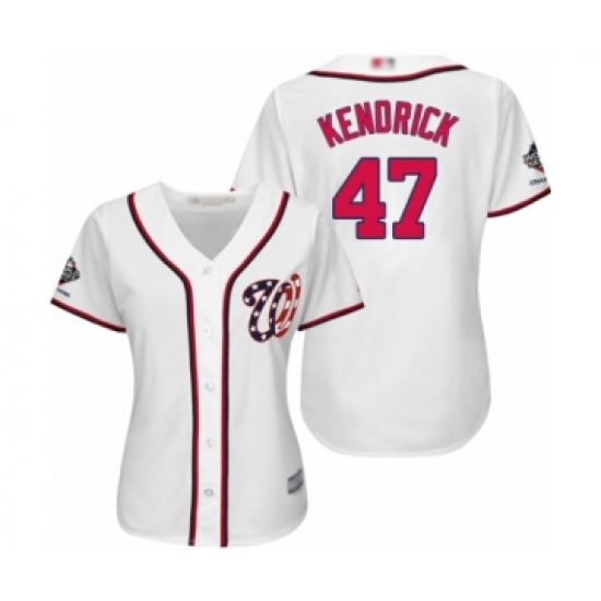 Women's Washington Nationals #47 Howie Kendrick Authentic White Home Cool Base 2019 World Series Champions Baseball Jersey - Ujersey