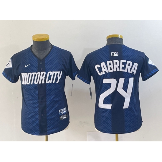 Youth Detroit Tigers #24 Miguel Cabrera Navy 2024 City Connect Cool Base Limited Stitched Jersey - Ujersey