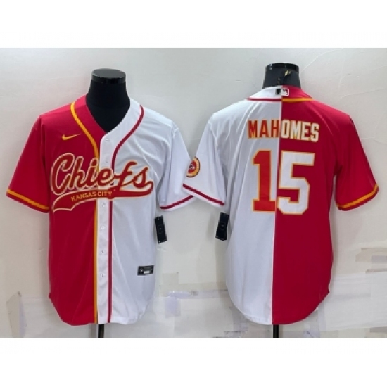 Men's Kansas City Chiefs #15 Patrick Mahomes Red White Two Tone With Patch Cool Base Stitched Baseball Jersey - Ujersey