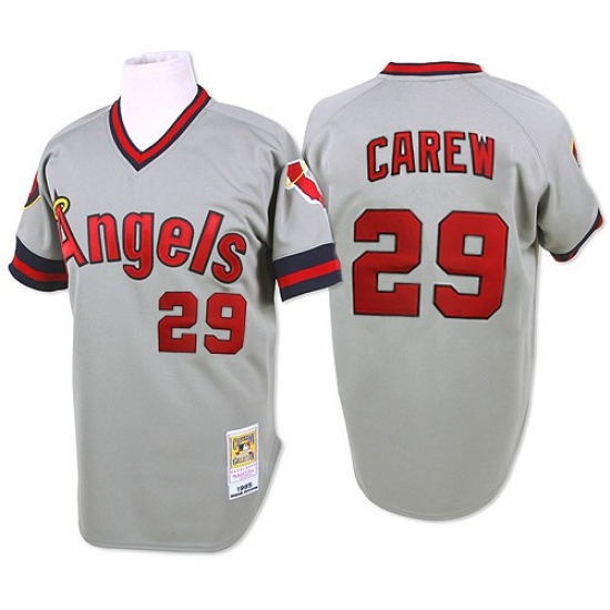 Men's Mitchell and Ness 1985 Los Angeles Angels of Anaheim #29 Rod Carew Authentic Grey Throwback MLB Jersey - Ujersey