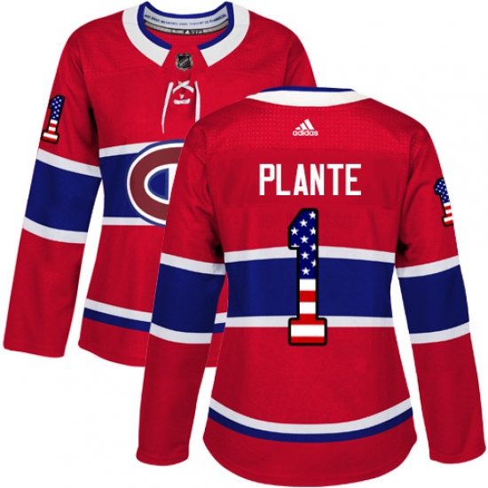 Women's Adidas Montreal Canadiens #1 Jacques Plante Authentic Red USA Flag Fashion NHL Jersey - Ujersey