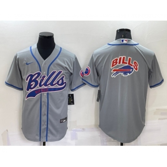 Men's Buffalo Bills Grey Team Big Logo With Patch Cool Base Stitched Baseball Jersey - Ujersey