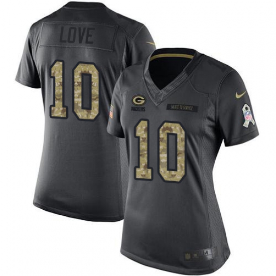 Women's Green Bay Packers #10 Jordan Love Black Stitched NFL Limited 2016 Salute to Service Jersey - Ujersey