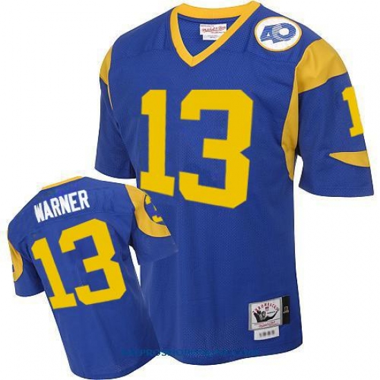 Mitchell and Ness Los Angeles Rams #13 Kurt Warner Authentic Blue Throwback NFL Jersey - Ujersey