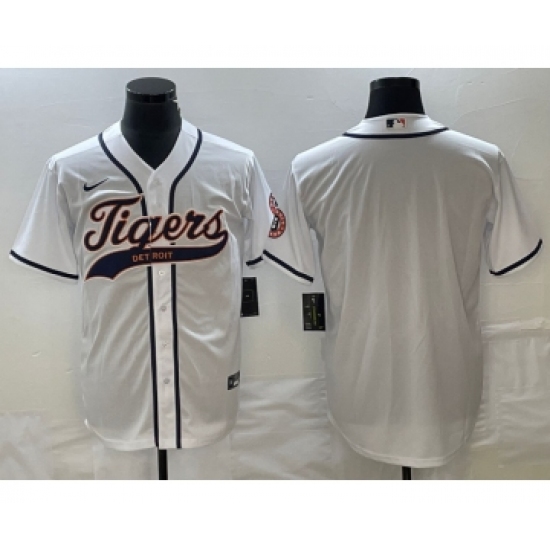 Men's Detroit Tigers Blank White Cool Base Stitched Baseball Jersey - Ujersey